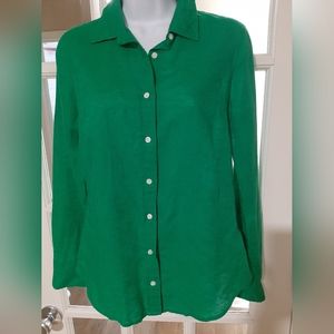 3/$25 J Crew Perfect Button Down womens size 2 green linen